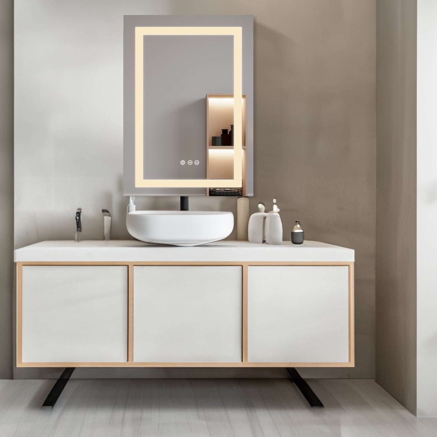 26x20 inch(Left Door) bathroom medicine cabinet with LED mirror 3000K~6000K single door lighting bathroom cabinet with touch switch adjusta - Korvel