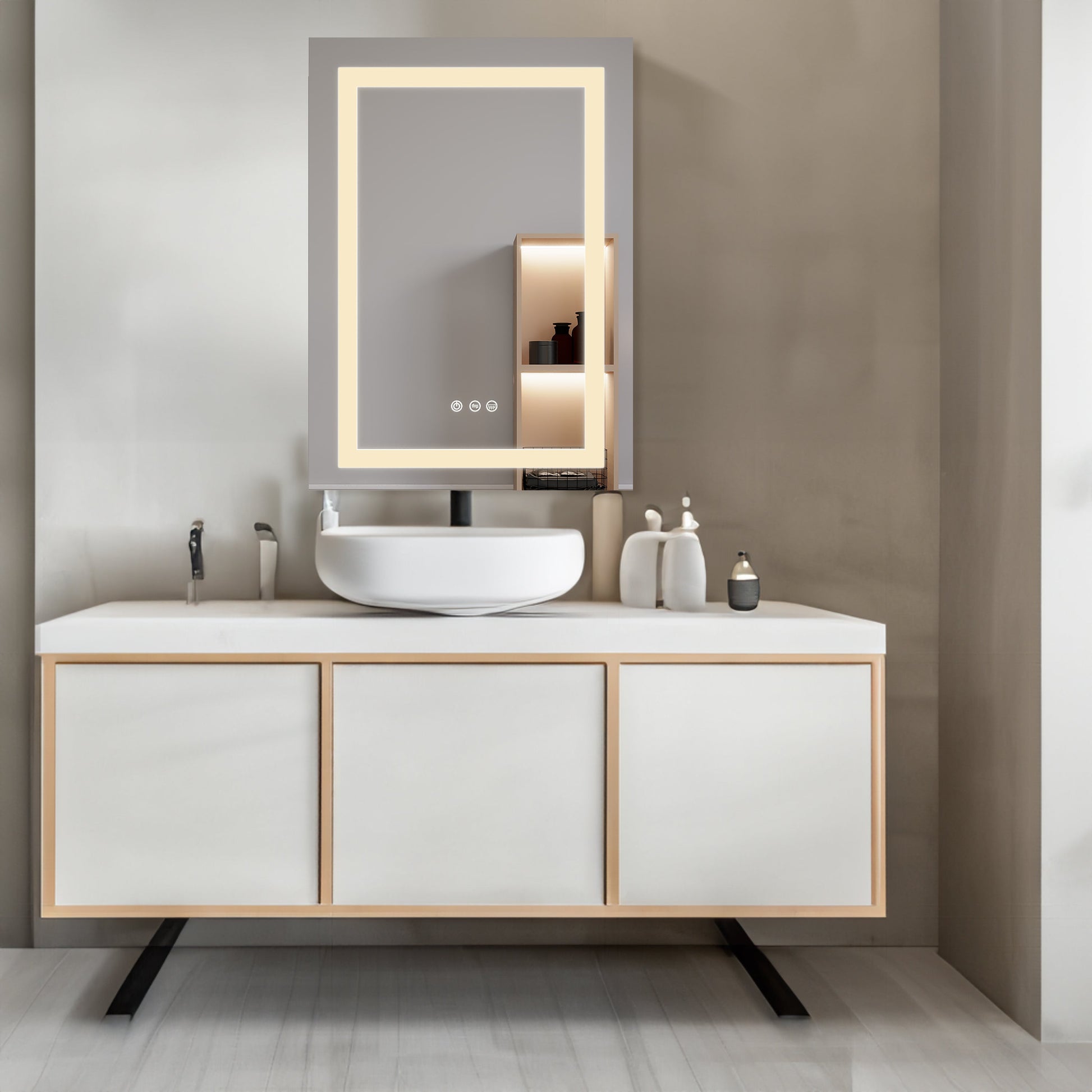 26x20 inch(Left Door) bathroom medicine cabinet with LED mirror 3000K~6000K single door lighting bathroom cabinet with touch switch adjusta - Korvel