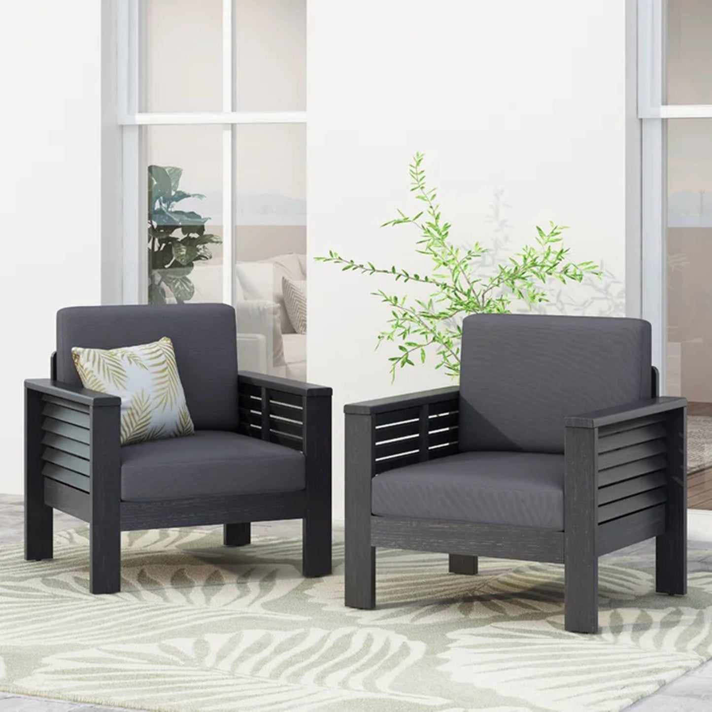 Ensemble de 2 chaises de club en bois d'acacia d'extérieur avec coussins