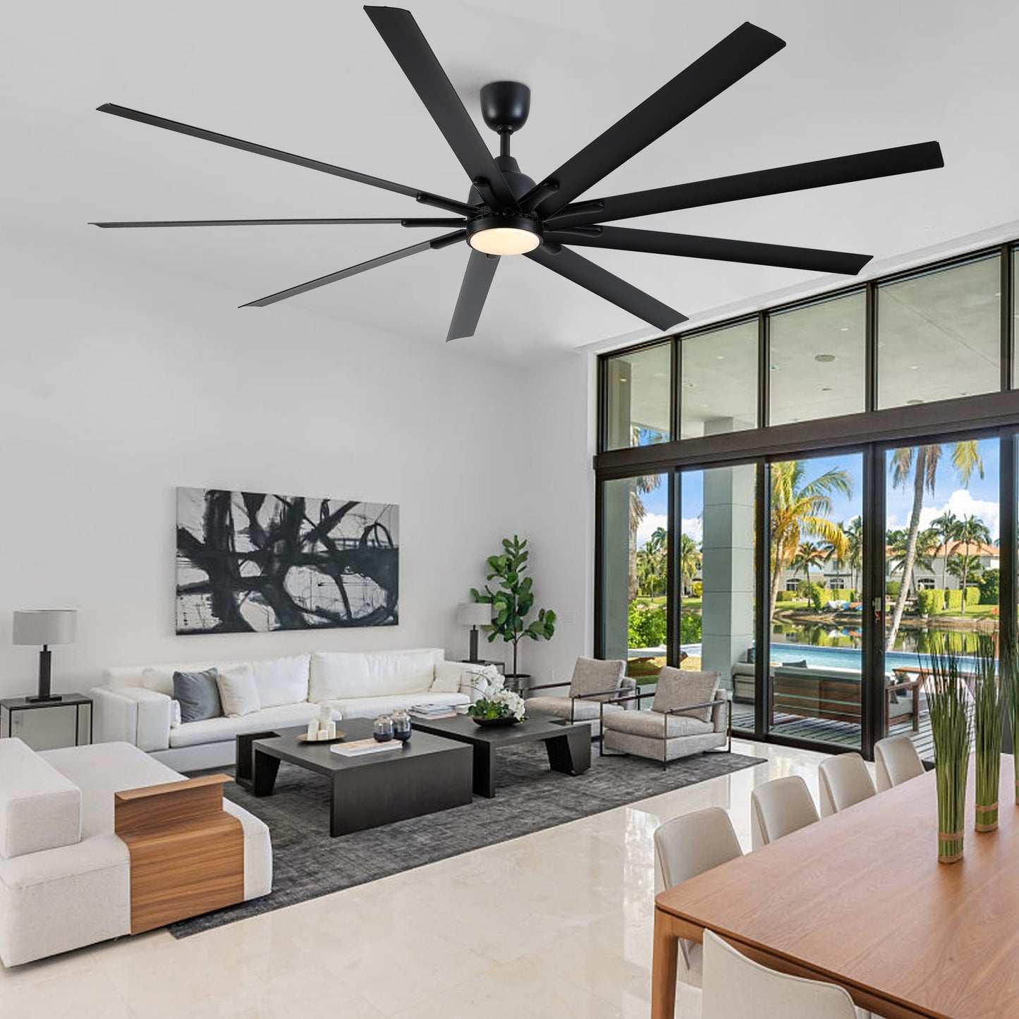 84-Inch Super Large Black Ceiling Fan with Remote Control