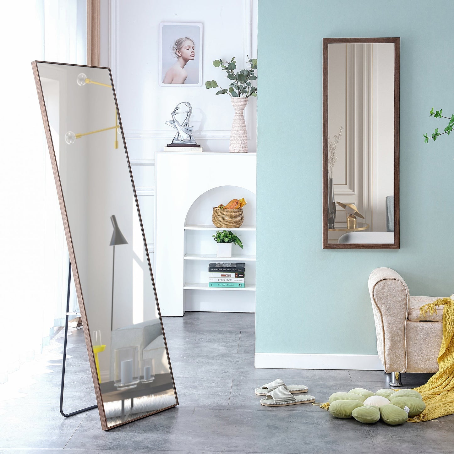 60x17 Brown Solid Wood Frame Full-length Mirror, Dressing Mirror, Bedroom Home Porch - Korvel