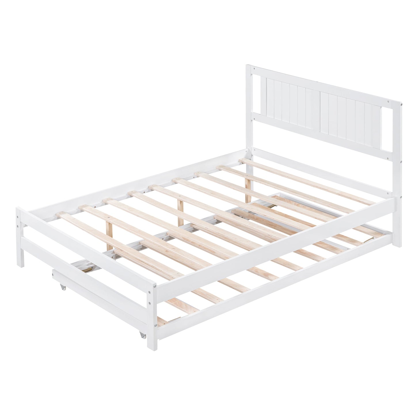 Lit plateforme de taille complète avec trundle ajustable - Blanc