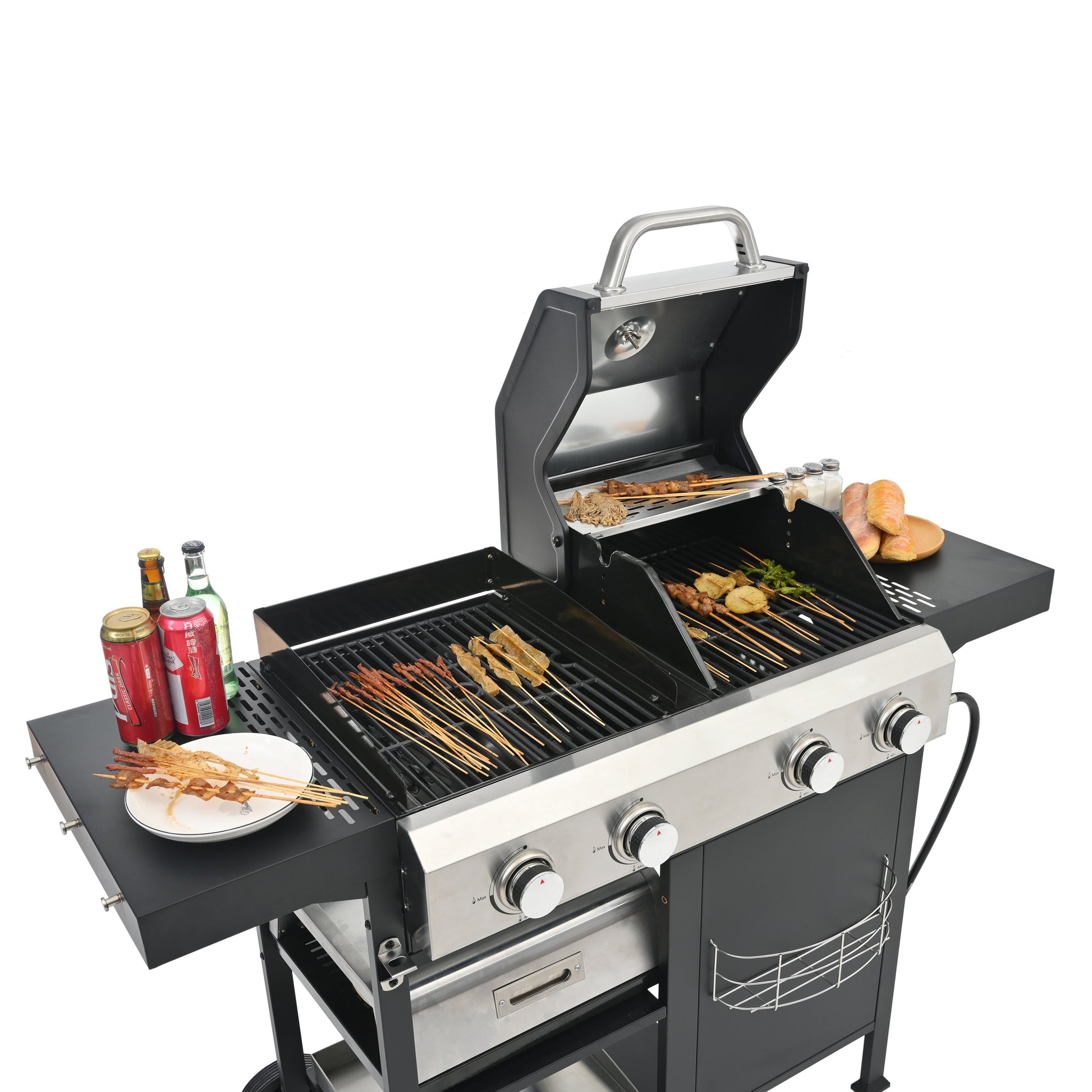 2+2 multifunctional gas barbecue grill and covered grill combination for outdoor cooking - barbecue, barbecue, pizza. - Korvel