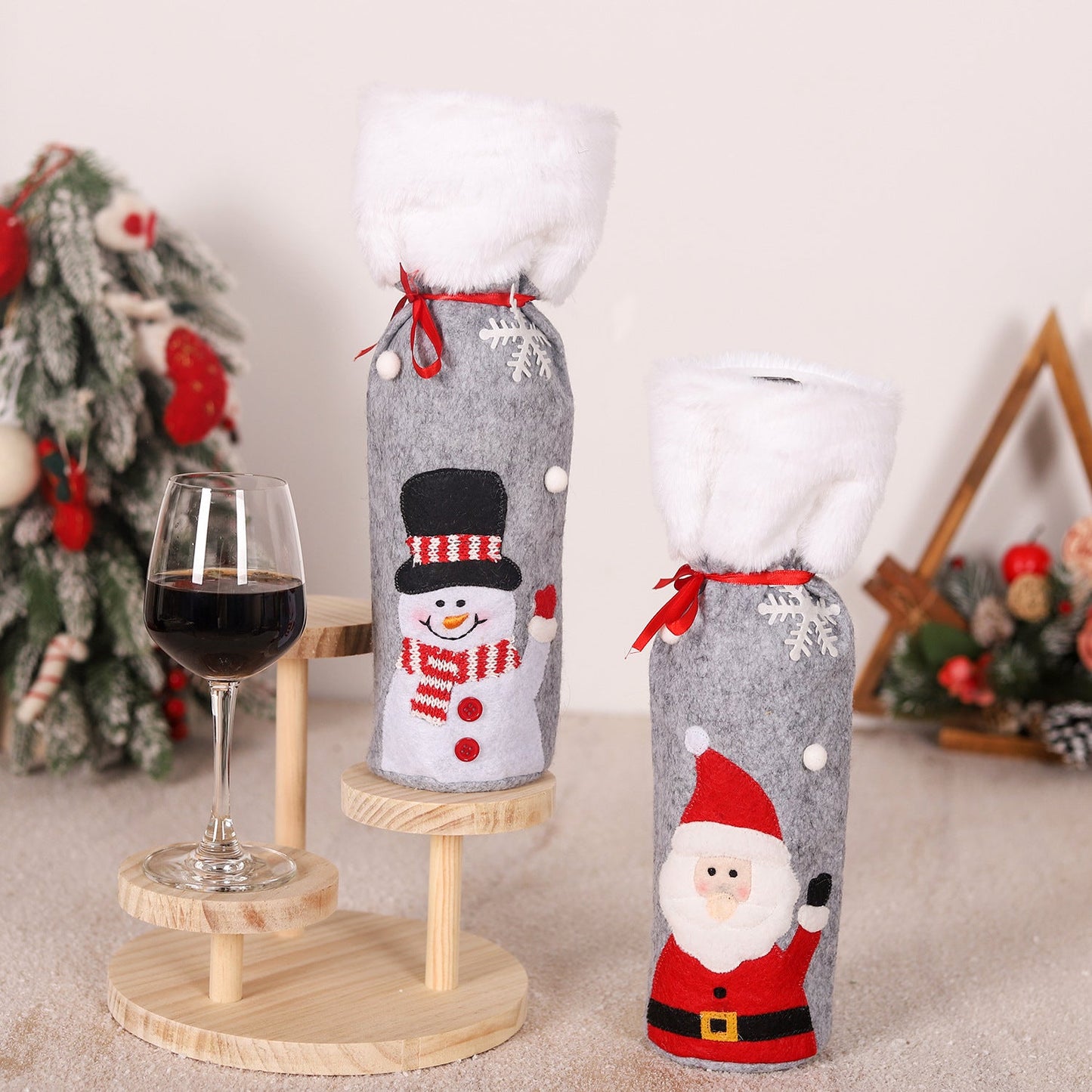 Christmas supplies red wine bottle covers elderly snowmen elk red wine bags household items - Korvel