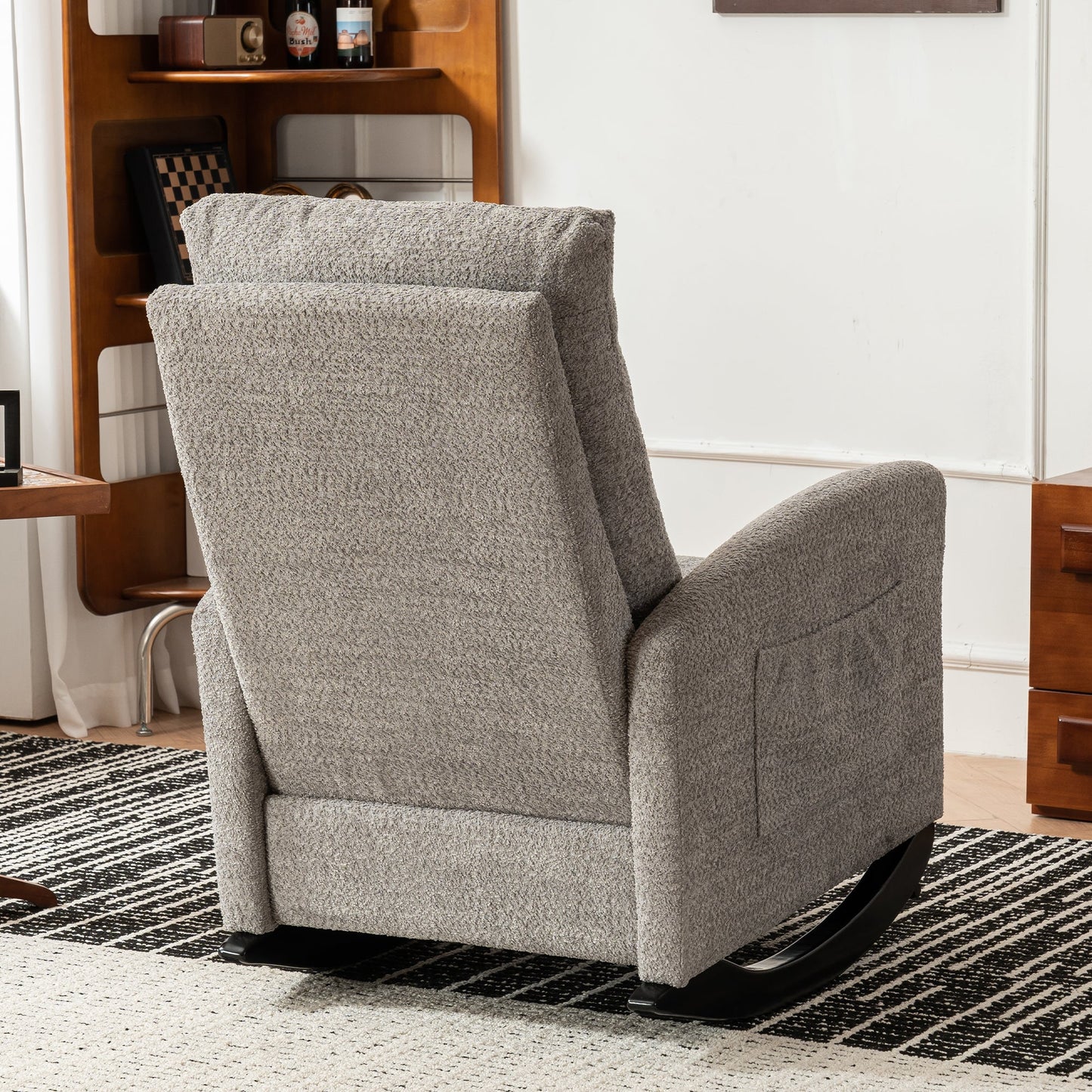 Accent Rocking Chair with Footrest High Back Rubber Wood Rocking Legs Bedroom Living Space - Korvel