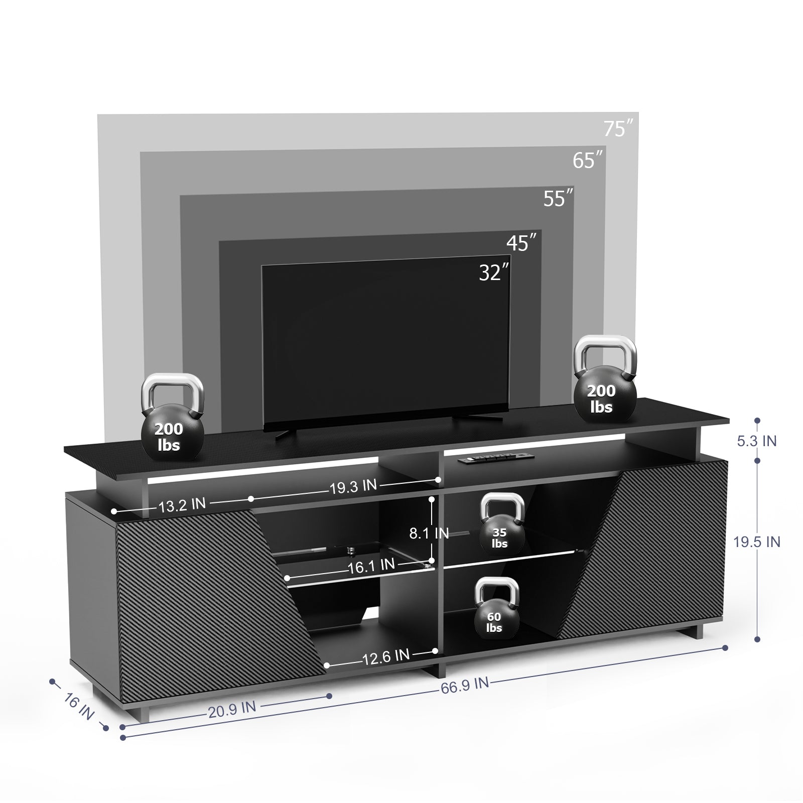 Gaming TV Stand for PS5 with Power Outlet,for TVs 75 inch and Below,LED Entertainment Center,Suitable for Living Room,Bedroom - Korvel