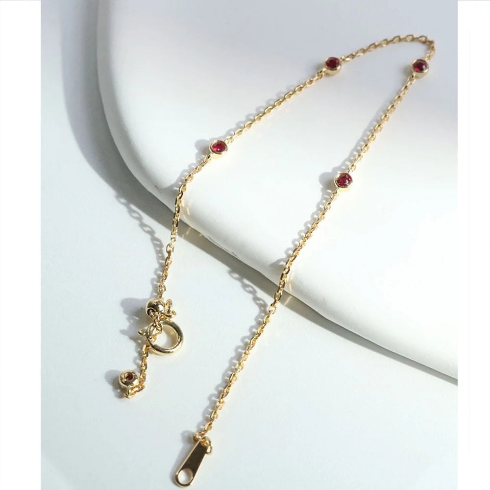 925 Sterling Silver Four Round Mini Ruby Zircon Bracelet for Women Fashion Niche Light Luxury Exquisite Chain Bracelet - Korvel