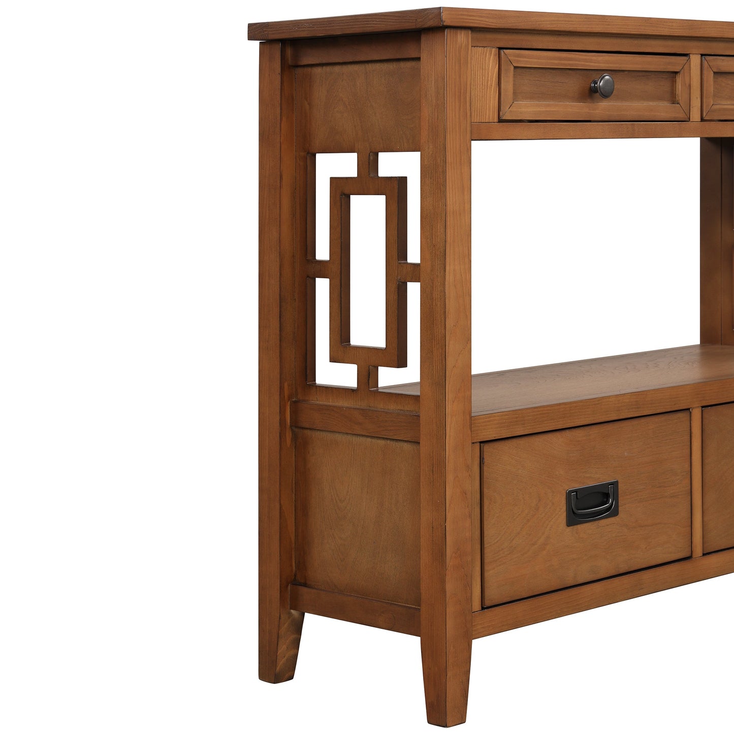 36'' Farmhouse Pine Wood Console Table Entry Sofa Table with 4 Drawers & 1 Storage Shelf (Brown) - Korvel