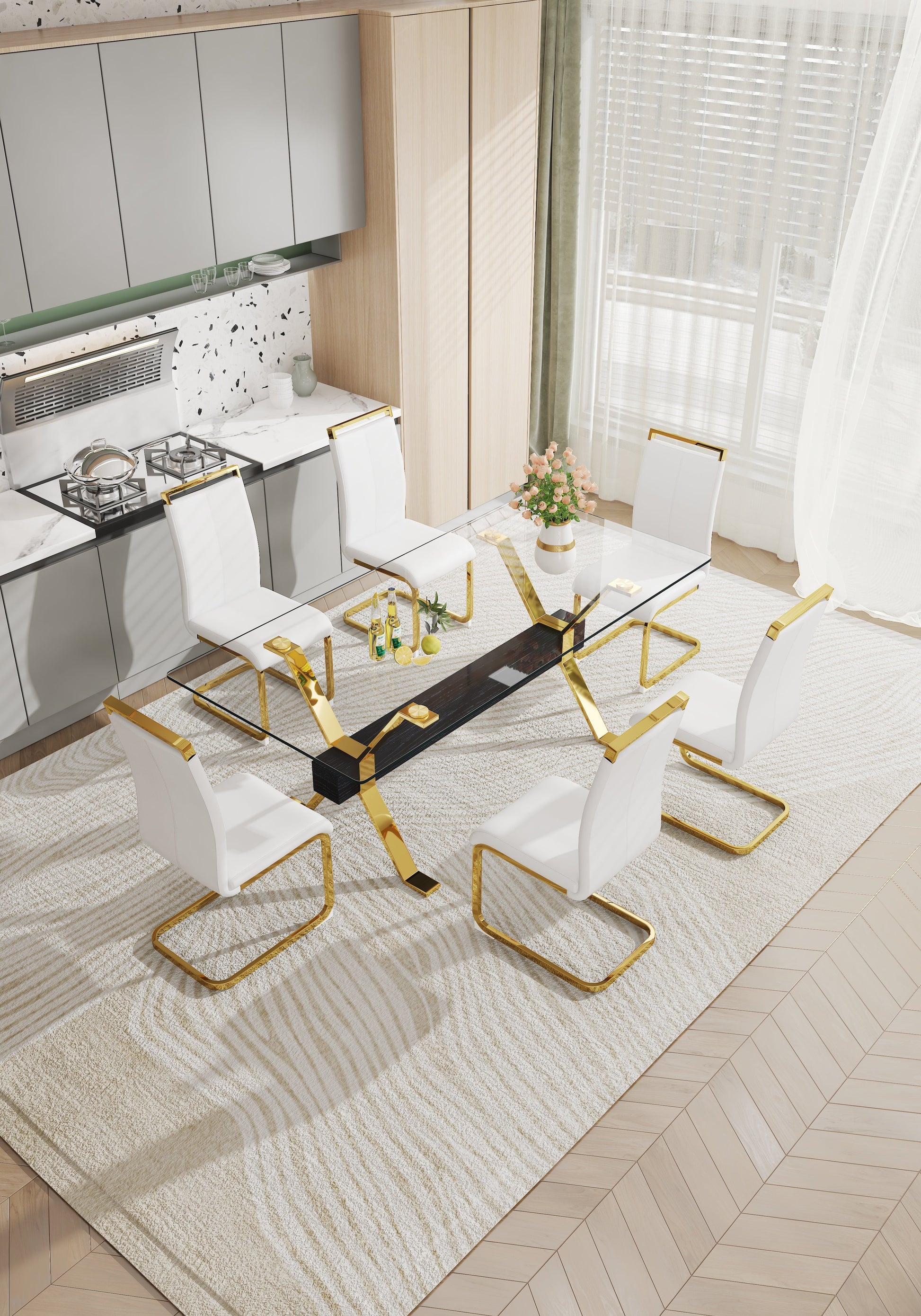 Dining table Modern tempered glass dining table Large modern office desk - Korvel