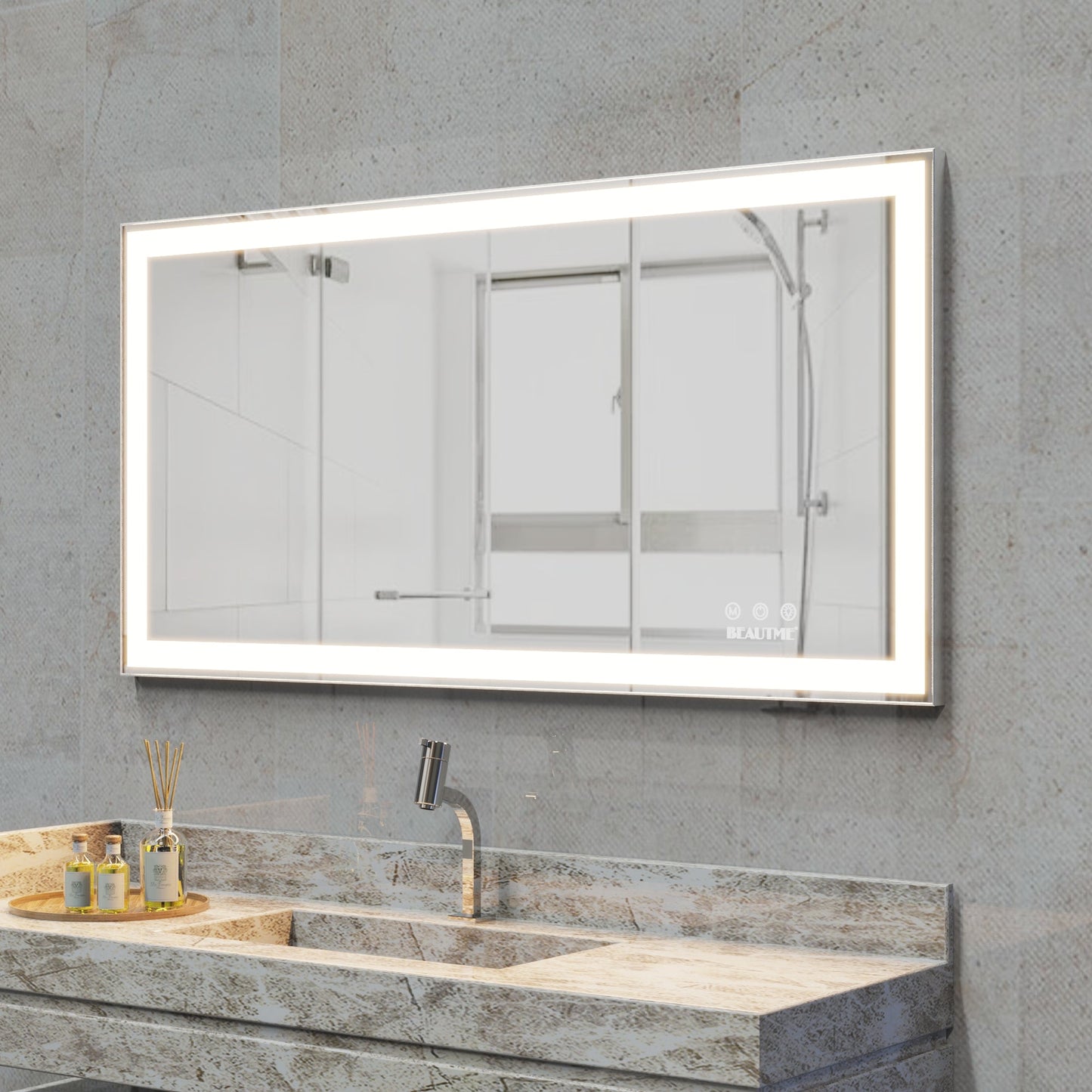 48x24 inch LED bathroom makeup mirror wall mounted adjustable light anti fog touch switch with memory intelligent large bathroom - Korvel