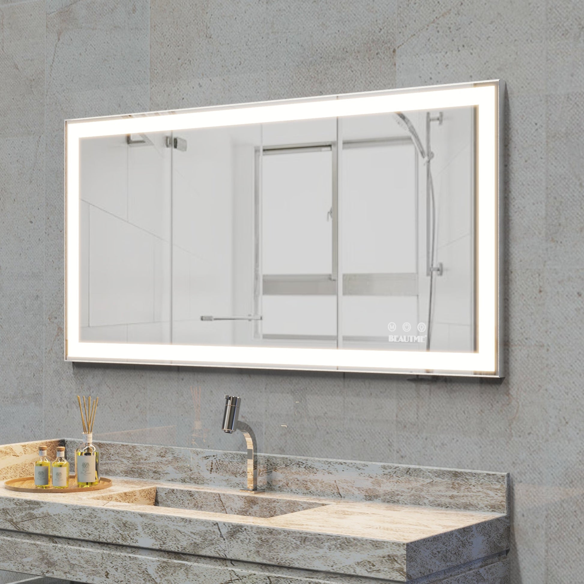 48x24 inch LED bathroom makeup mirror wall mounted adjustable light anti fog touch switch with memory intelligent large bathroom - Korvel