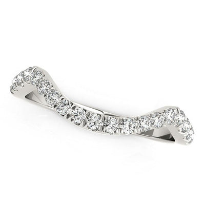 Anillo de boda de diamantes pavé curvado moderno en oro blanco de 14k
