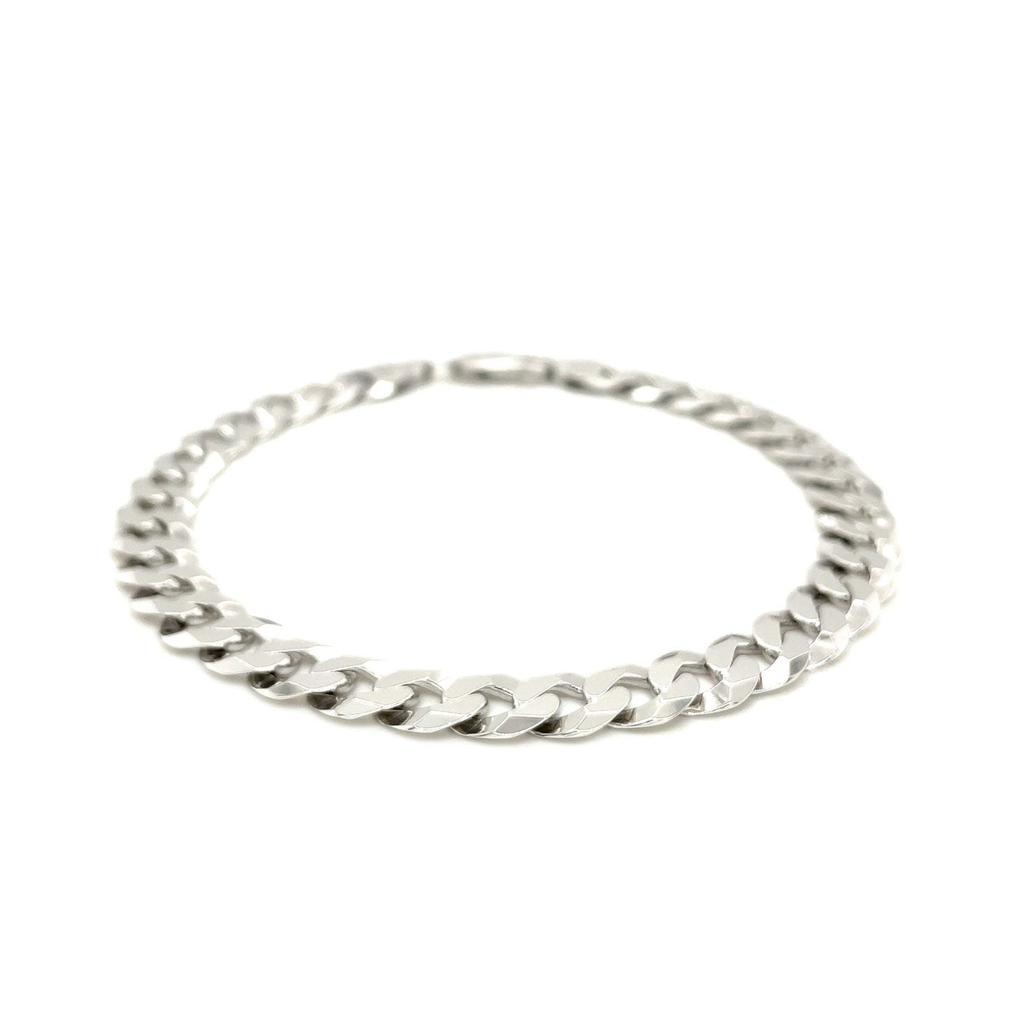 Rhodium Plated Sterling Silver Curb Style Bracelet