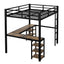 Full Metal Loft Bed with Desk and Shelves, Loft Bed with Ladder and Guardrails, Loft Bed Frame for Bedroom, Black - Korvel
