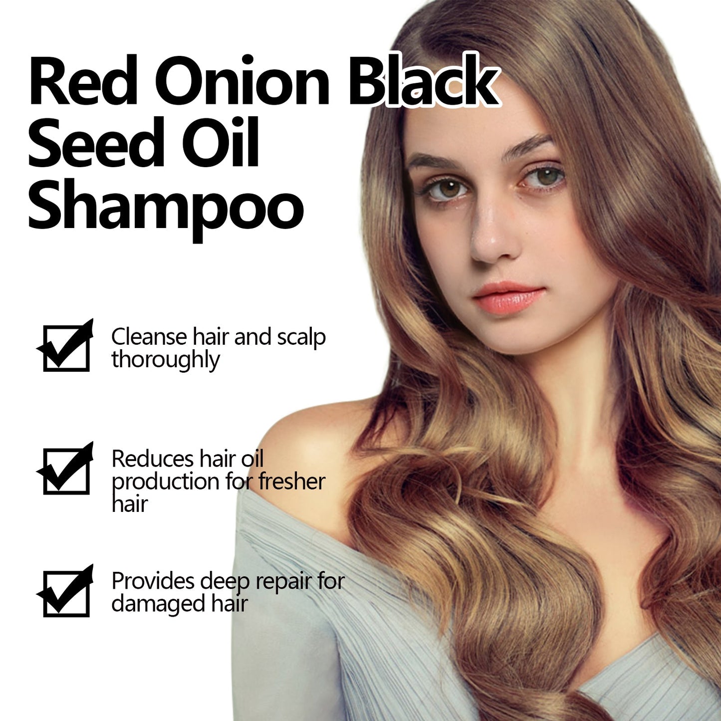 Red Onion Black Seed Oil Shampoo, Clean Scalp Easy Anti-Dandruff Smooth Hair Oil Control Shampoo - Korvel