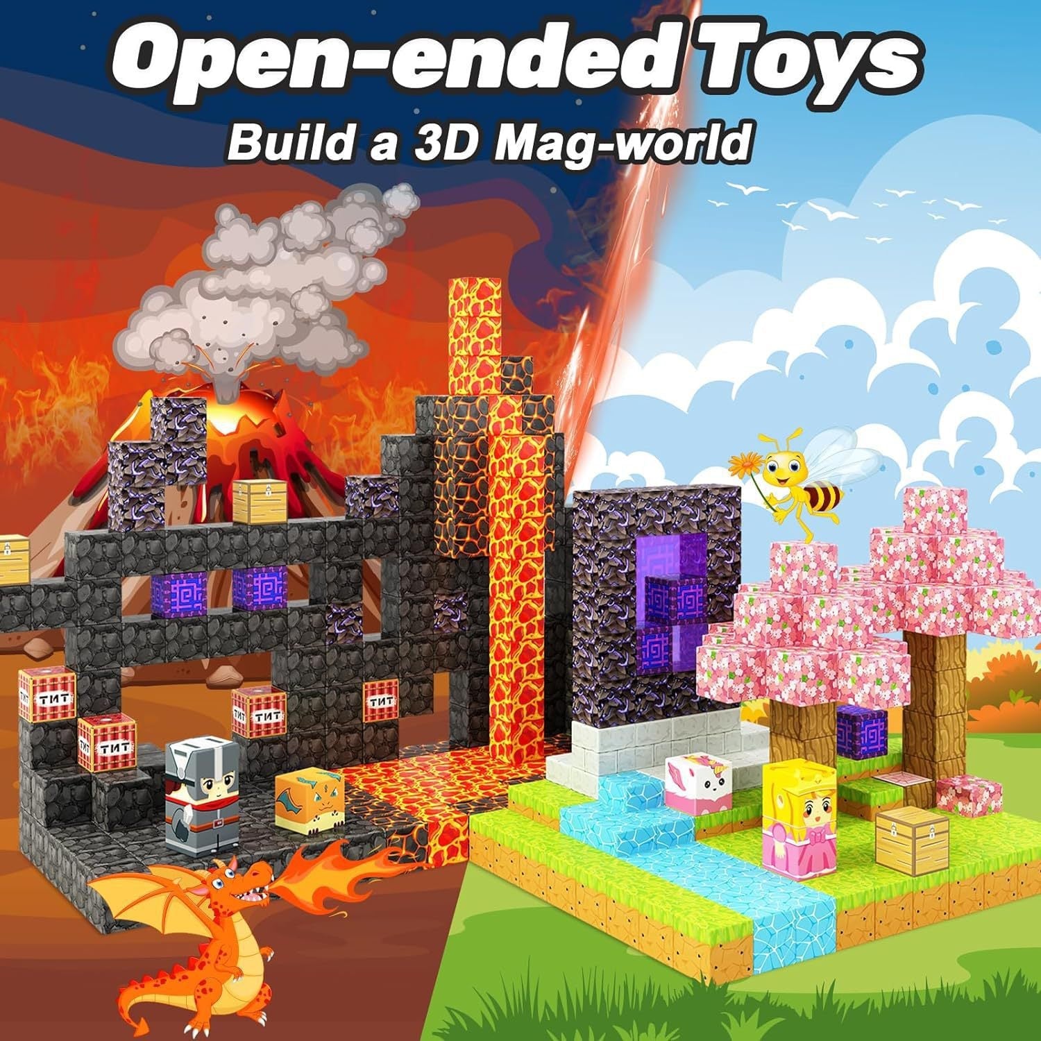 My Building World Magnetic Cube DIY Cherry Blossom Mountain Children's Educational Puzzle Assembly Toy Gift - Korvel