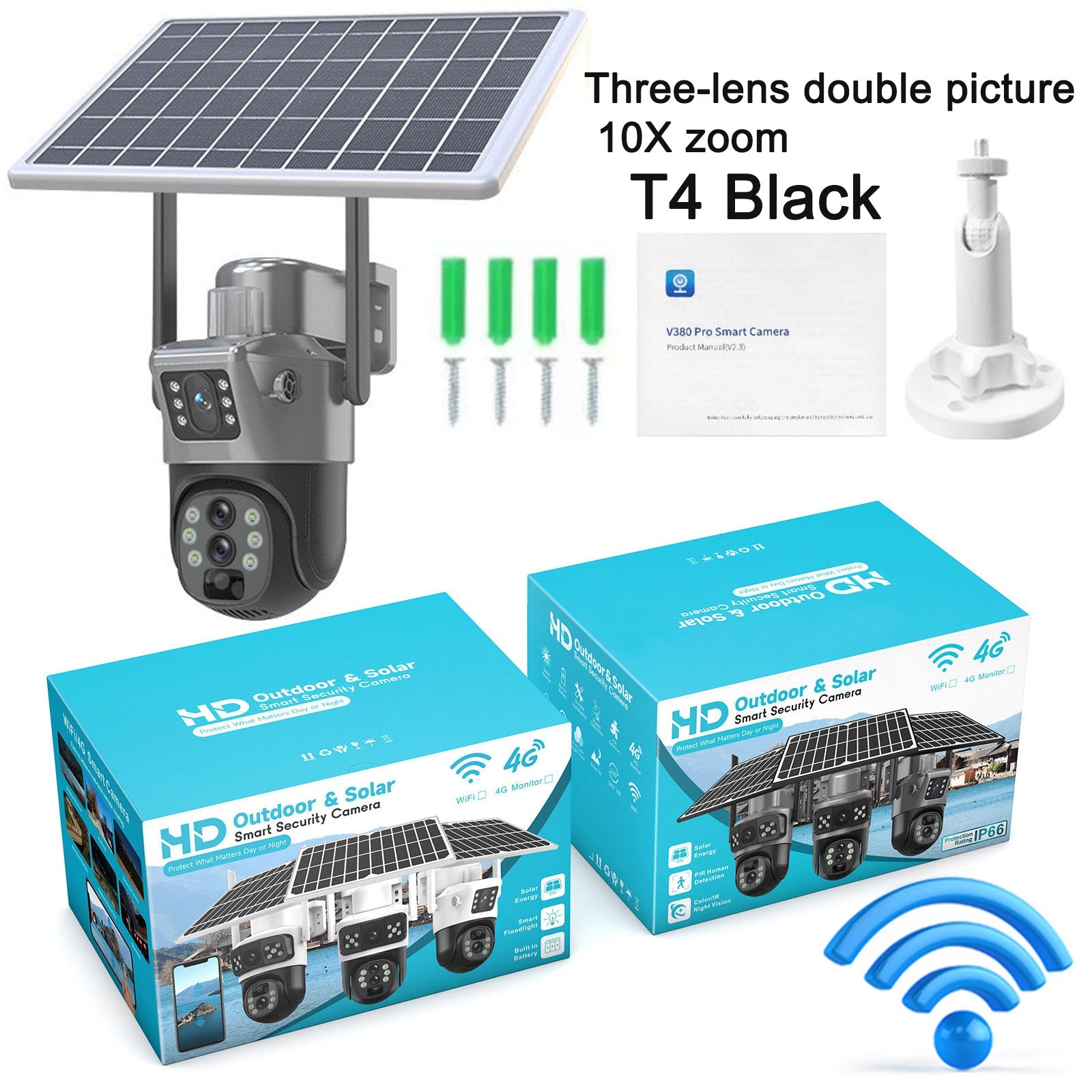 Solar camera WIFI dual-screen gunball 10x zoom low-power battery wireless monitor - Korvel