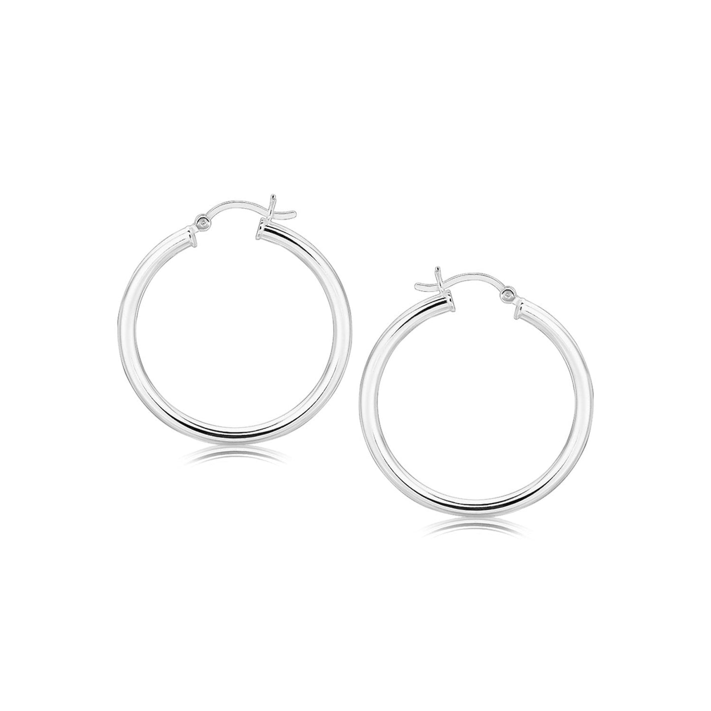 Sterling Silver Hoop Earrings with Polished Rhodium Plating (30mm)
