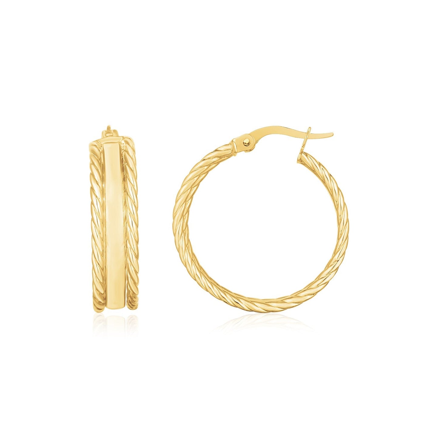 Boucles d'oreilles créoles à trois rangées en or jaune 14K
