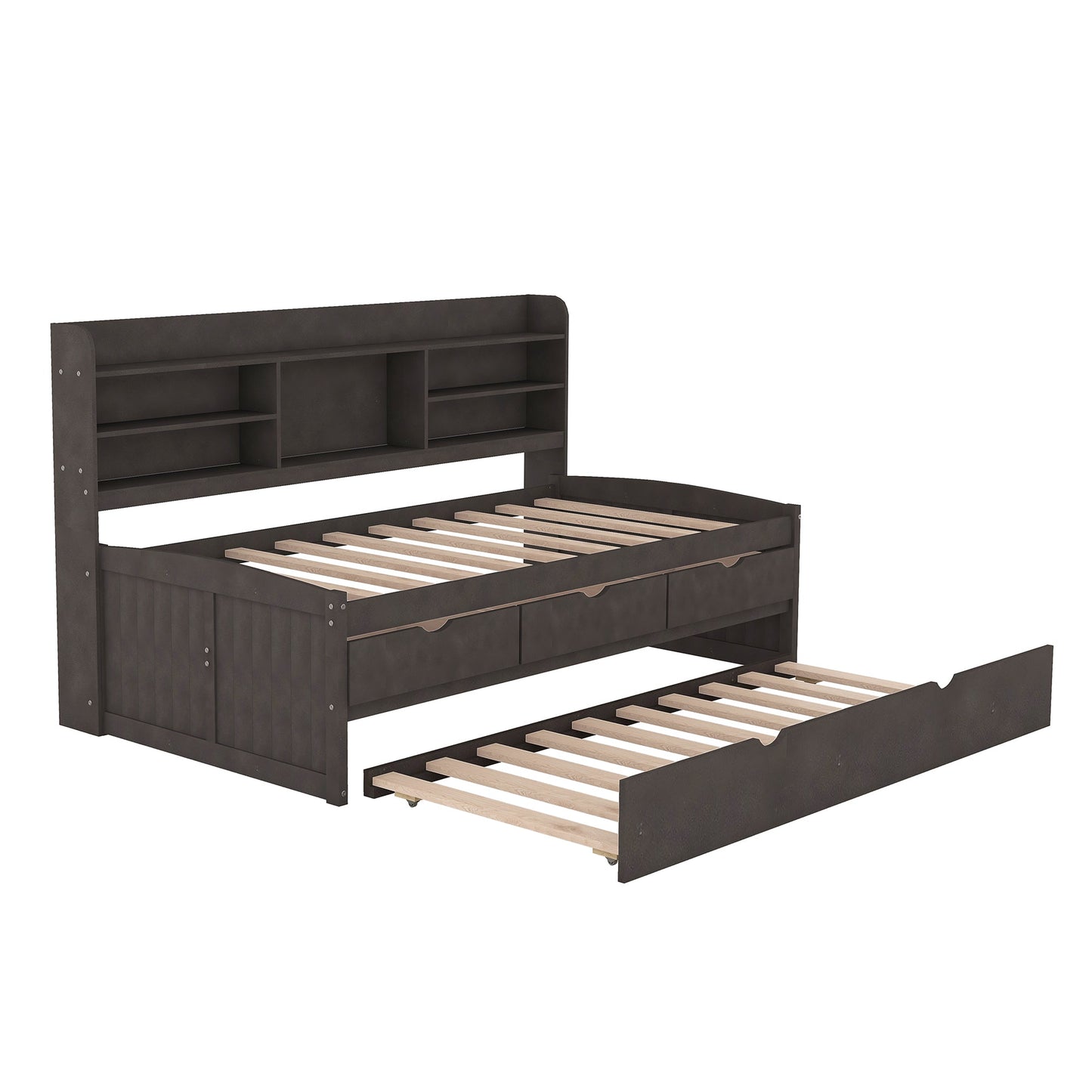 Twin Size Wooden Captain Bed with Storage and Trundle - Antique Gray