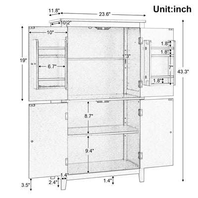 Bathroom floor storage cabinet, bathroom storage unit, 4-door independent cabinet, adjustable shelf, adaptive shelf, white - Korvel