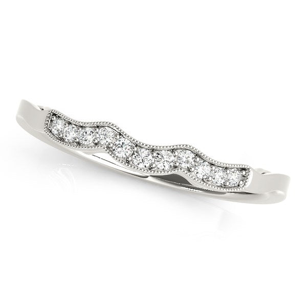 Anillo de boda de diamantes milgrain de oro blanco de 14k estilo ola