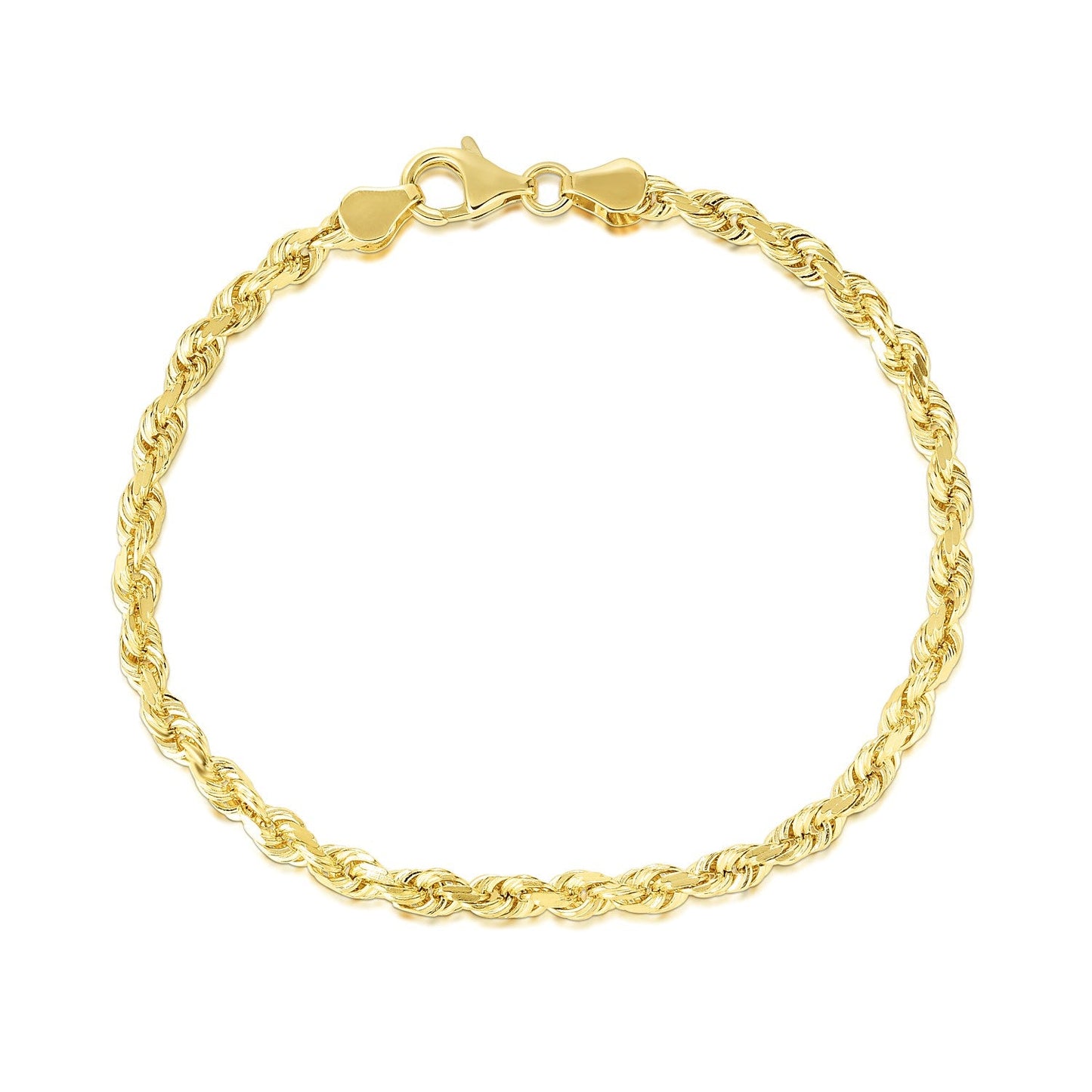 Pulsera de cuerda de corte de diamante sólido de oro amarillo de 10k - 5.0mm
