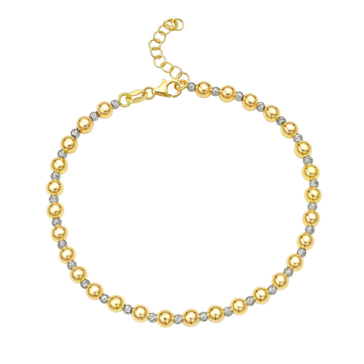 Pulsera de cuentas cortadas en diamante de oro pulido de dos tonos de 14k