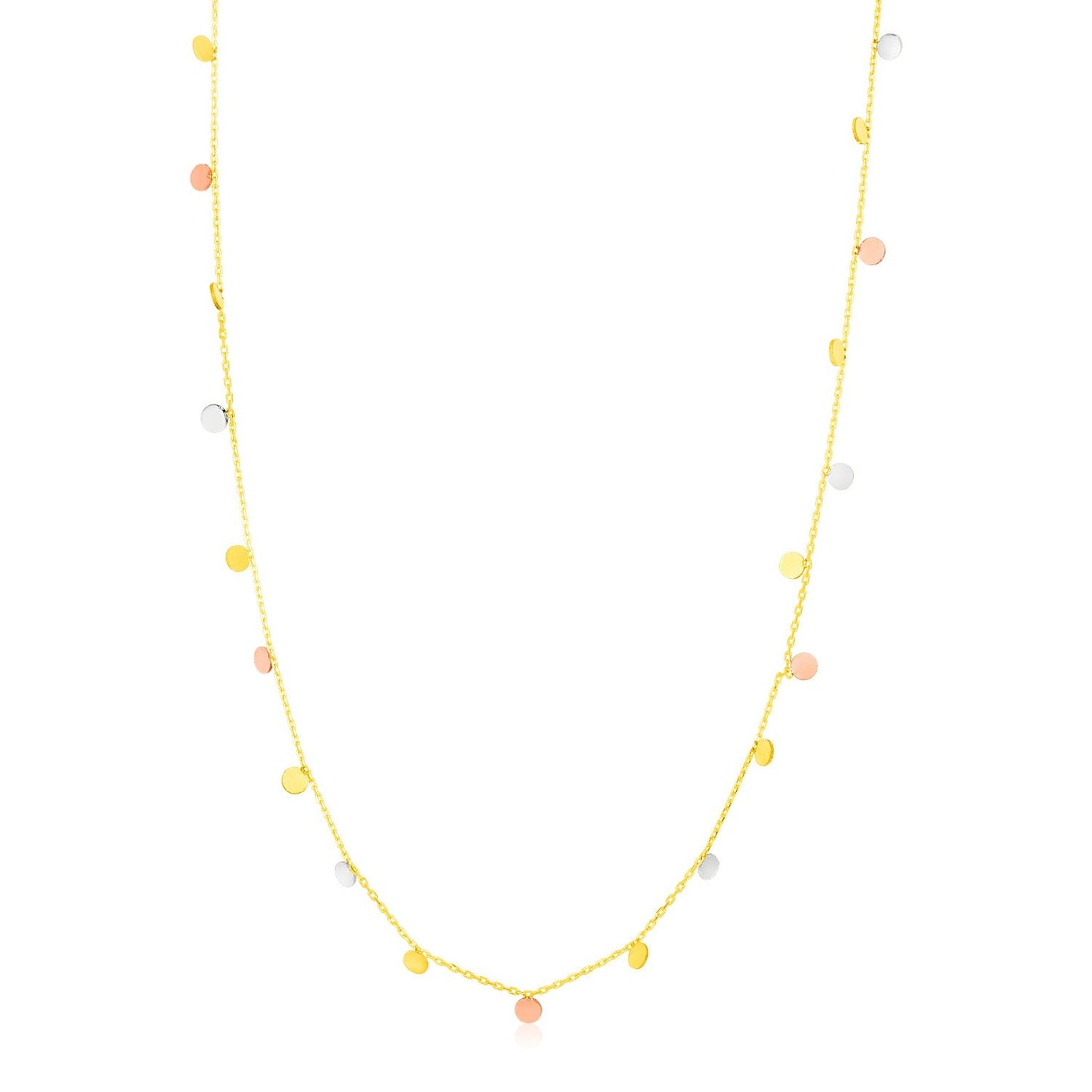 Collar de Tri Color de 14K con Círculos Colgantes