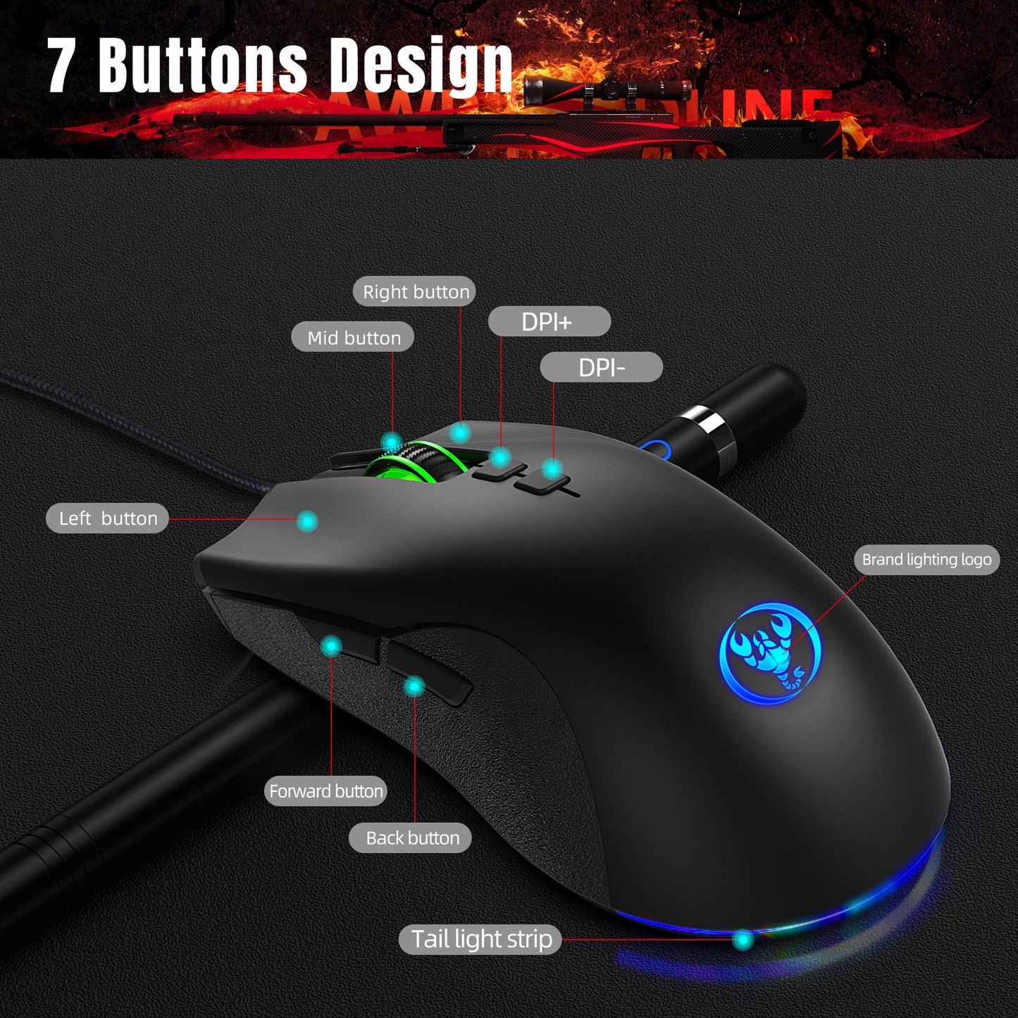 Esports Colorful Luminous Wired Gaming Mouse