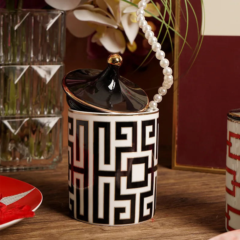 Gold Plated Stripe Ceramic Storage Jar Home Scented Candle Bottle Wedding Candy Gift Jar Cosmetic Jewelry Storage Bottle Decor - Korvel