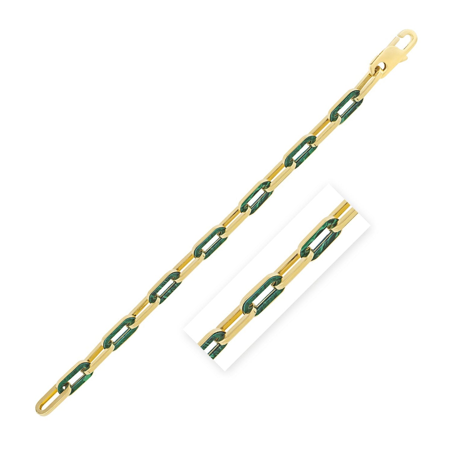 14k Yellow Gold Malachite Paperclip Gem Link Bracelet