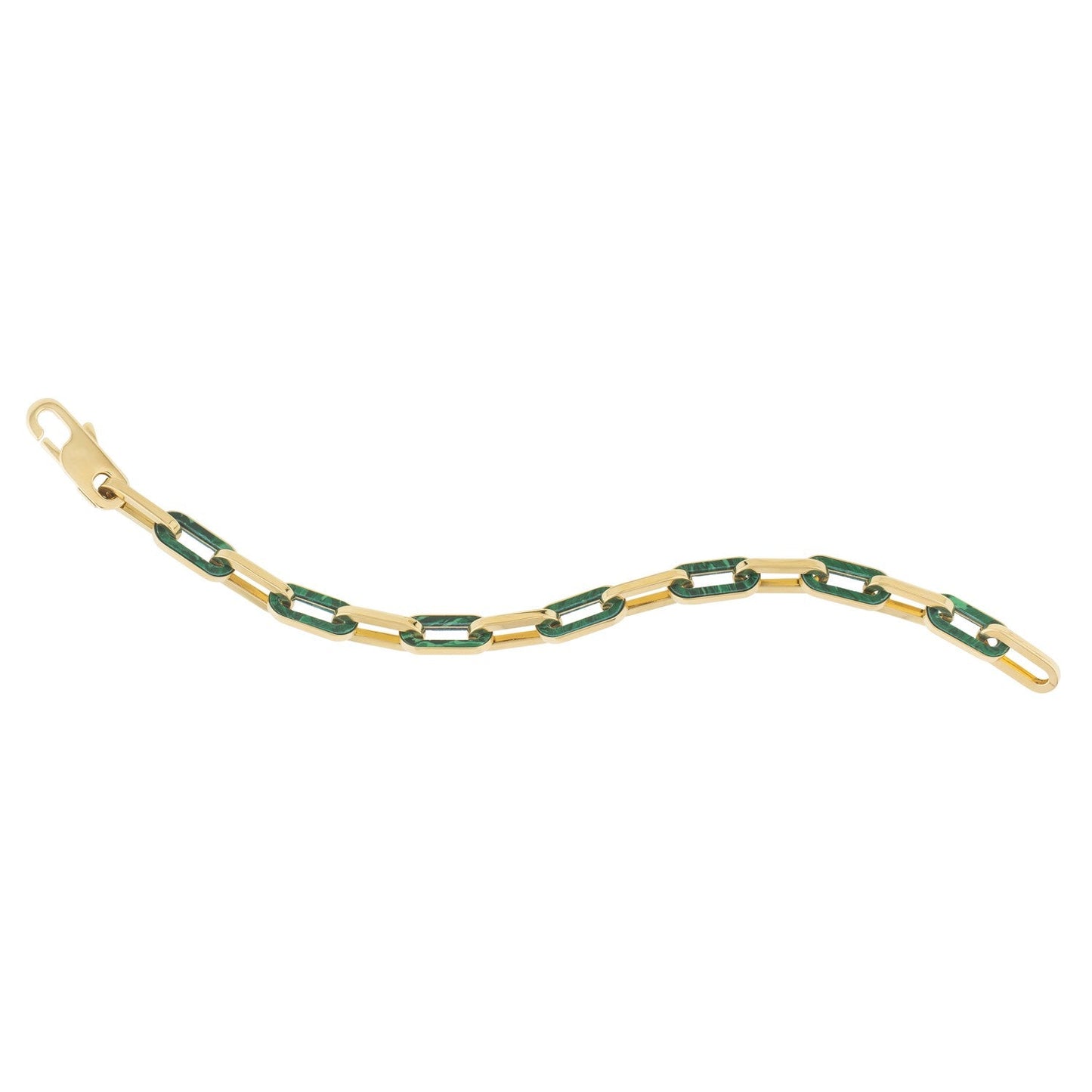 14k Yellow Gold Malachite Paperclip Gem Link Bracelet