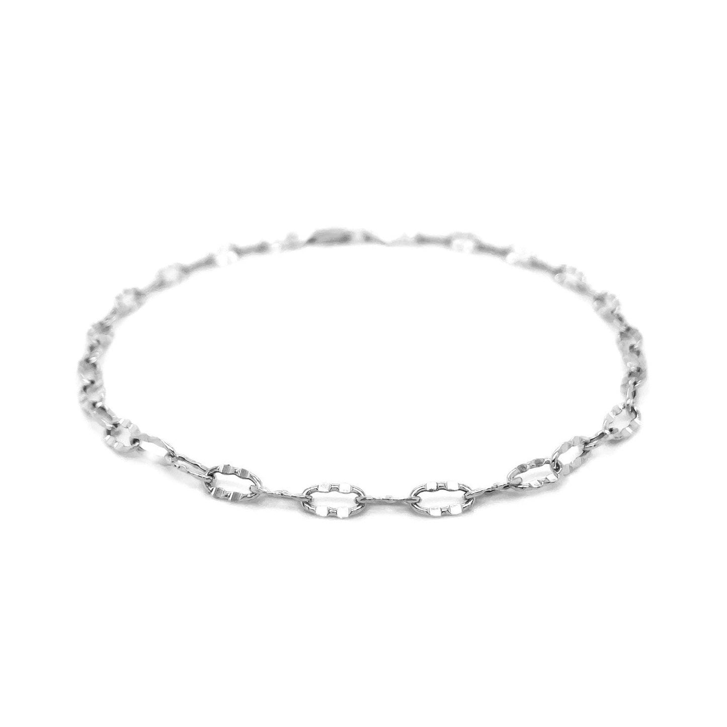 Bracelet de cheville en or blanc 14k avec maillons ovales martelés