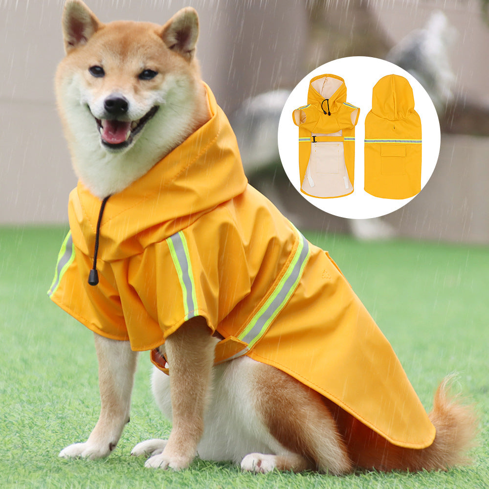 Large Dog Raincoat - Poncho Style Reflective Strip Pet Raincoat Windproof Waterproof Dog Hooded Raincoat - Korvel