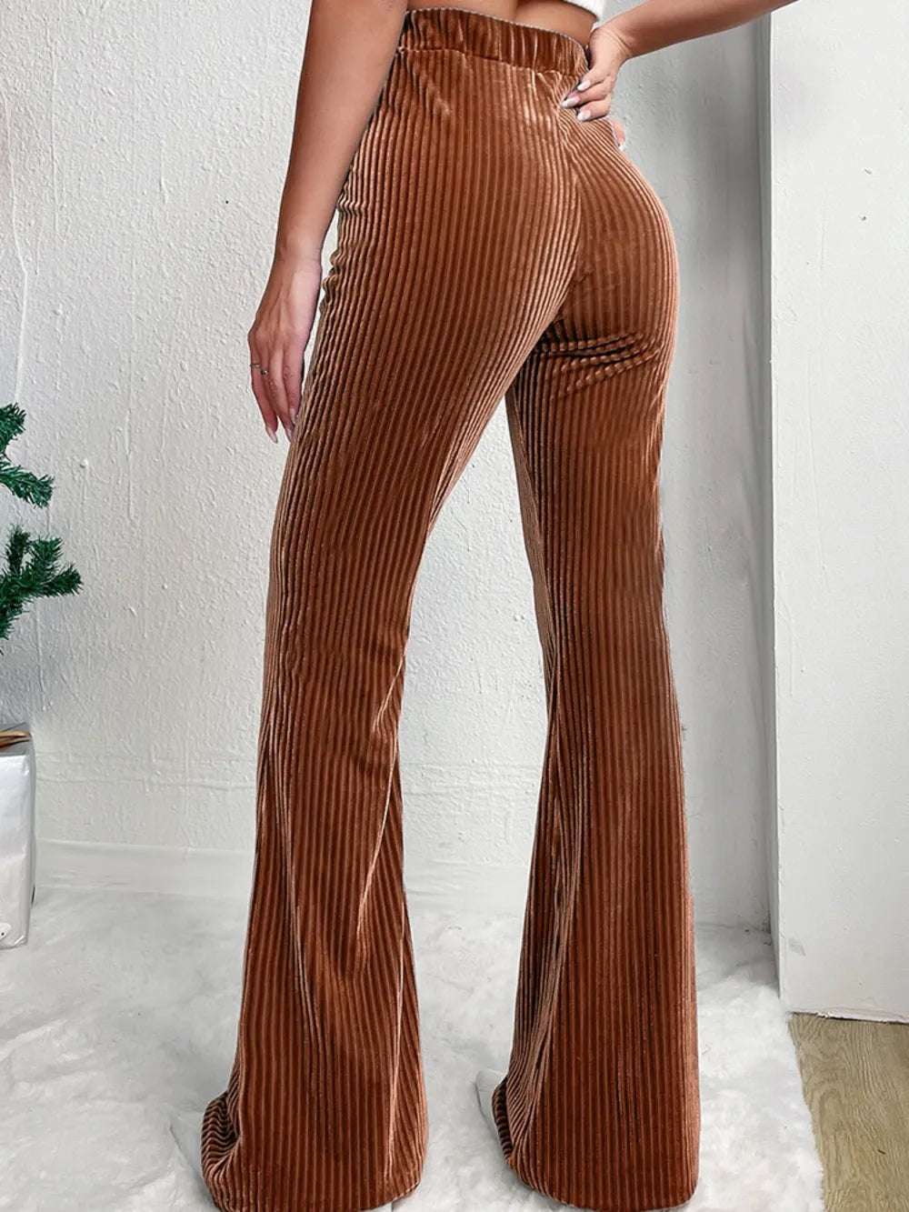 Pantalones Bootcut de Cintura Alta Acanalados