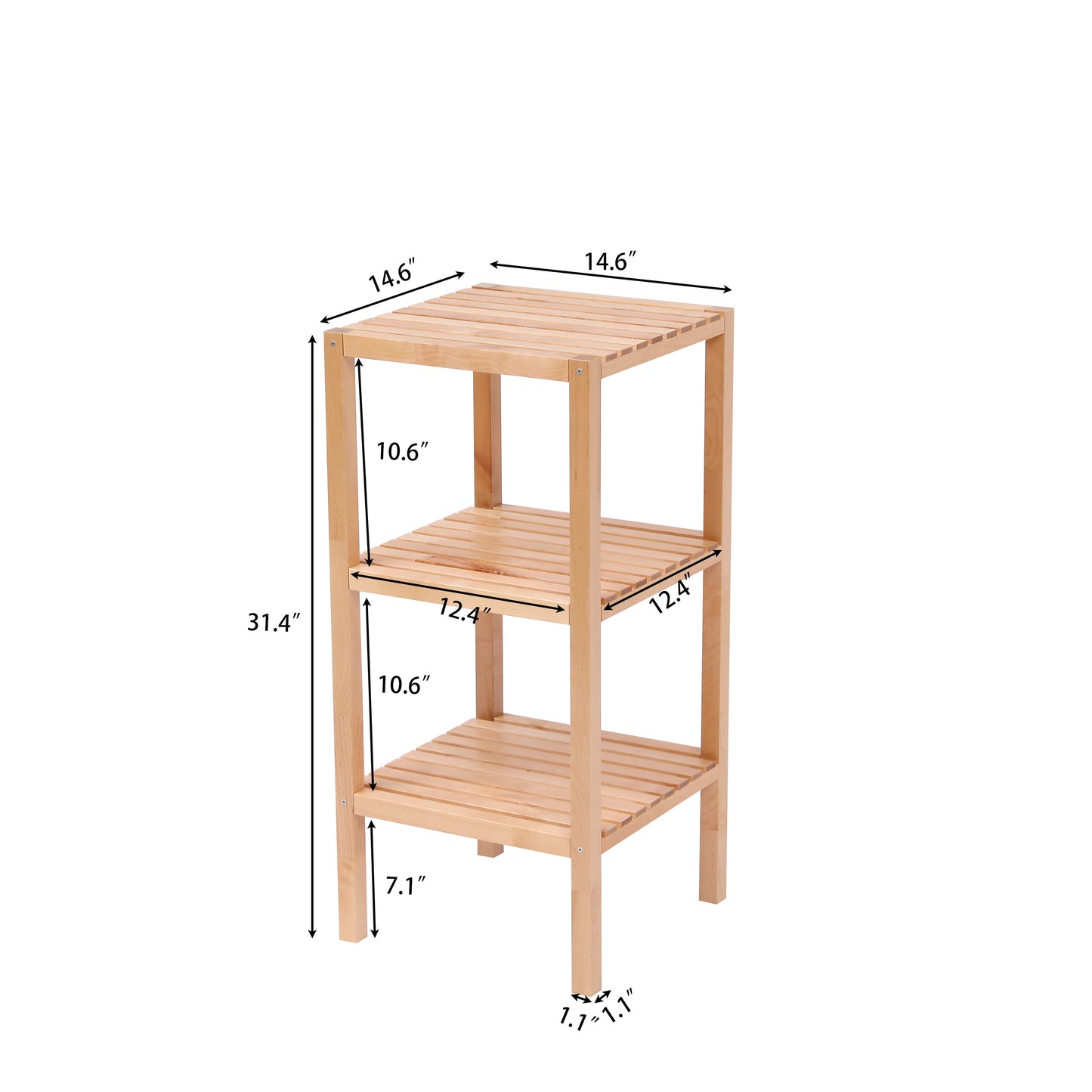 3-Tier Birch Bathroom Shelf, Narrow Shelving Unit, Multifunctional Storage Rack, Corner Rack, for Kitchen, Living Room - Korvel