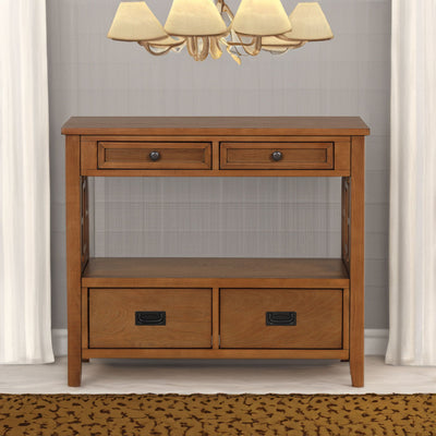 36'' Farmhouse Pine Wood Console Table Entry Sofa Table with 4 Drawers & 1 Storage Shelf (Brown) - Korvel
