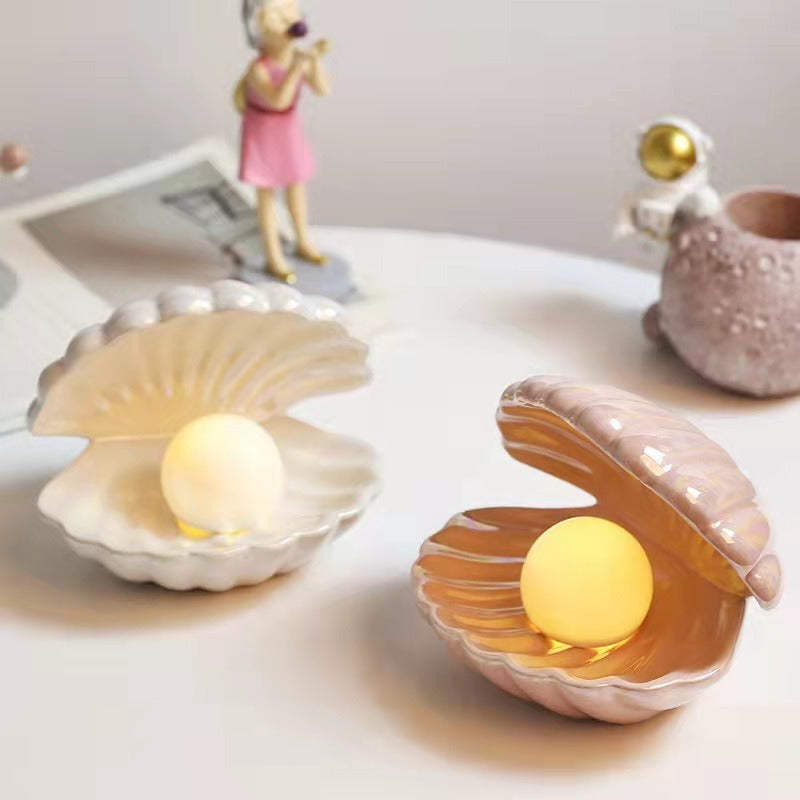Creative Shell Night Light Bedroom Headlight Nordic Internet Celebrity Girl Heart Dream Pearl Ceramic Light Desktop Decoration - Korvel