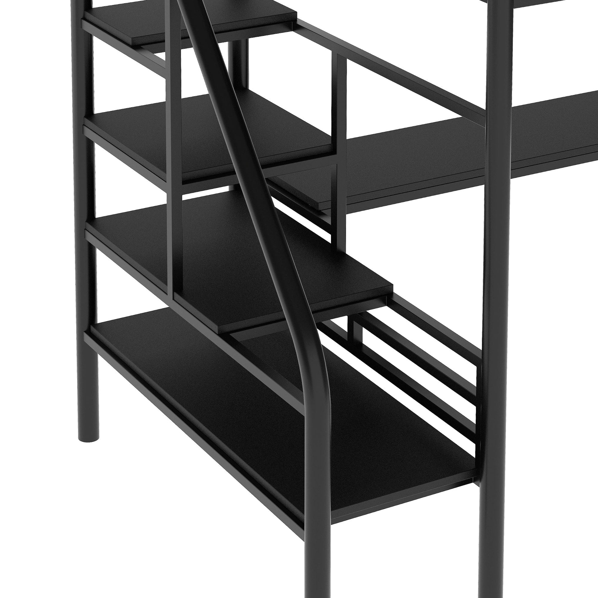 Metal Loft Bed Frame with Desk  No Box Spring Needed Twin Black - Korvel