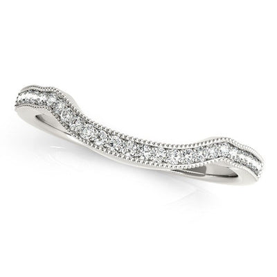 Anillo de boda de diamantes engastados en pavé de oro blanco de 14k con diseño curvo
