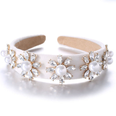 Baroque Large Pearl Flower Set with Colorful Diamonds Fashion Hair Hoop - Korvel