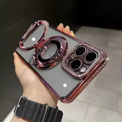 Coque iPhone 15 en paillettes dégradées de diamant aquatique avec support magnétique