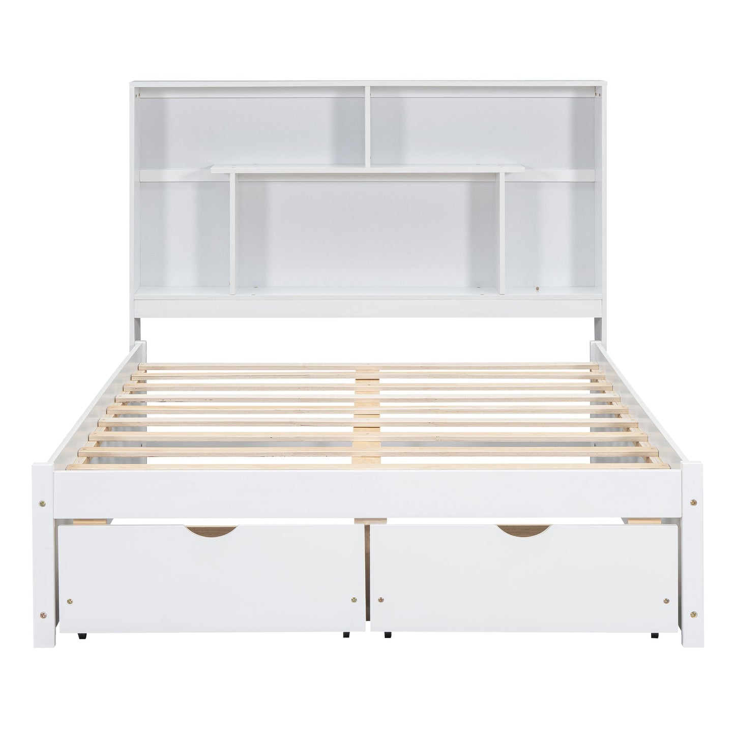 Full Size Platform Bed with Storage Headboard and 2 Drawers, White - Korvel