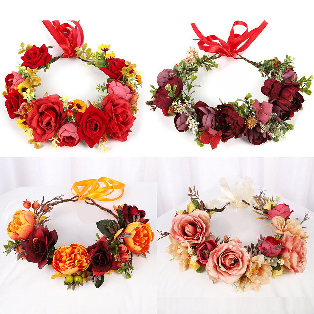 Korean style flower garland headwear, fresh flower crown, fashion show, dance party, flower crown, vacation, countryside props, - Korvel
