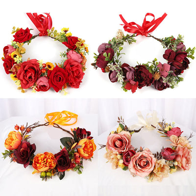 Korean style flower garland headwear, fresh flower crown, fashion show, dance party, flower crown, vacation, countryside props, - Korvel