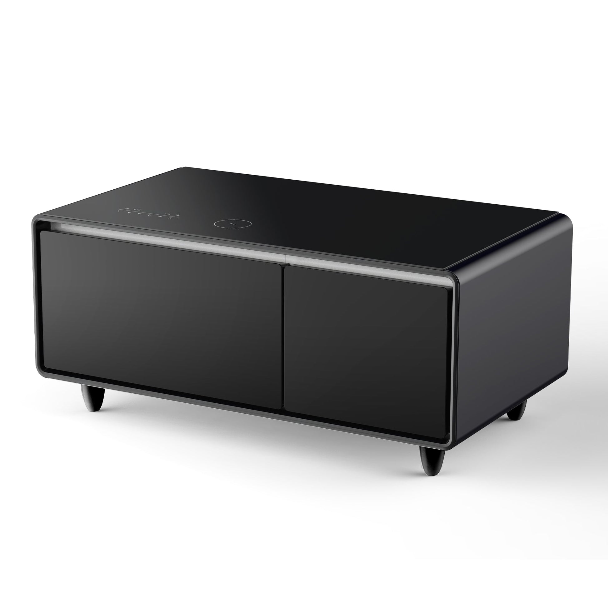 Modern Smart Coffee Table with Built-in Fridge, Bluetooth Speaker, Wireless Charging, Touch Control Panel, USB Interface Black - Korvel