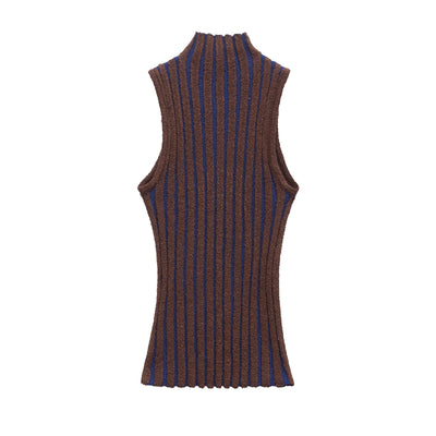 Half high neck sleeveless slim knit sweater for women - Korvel