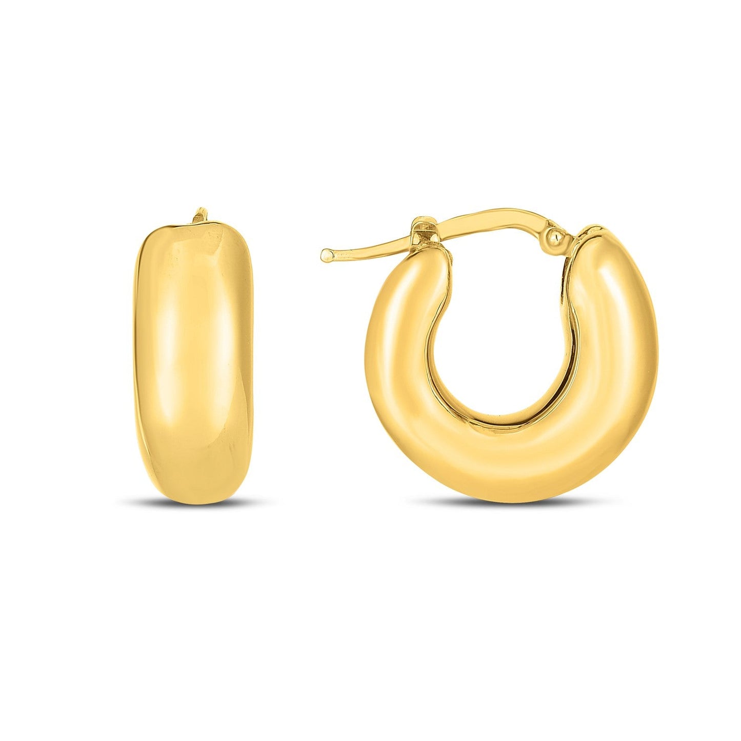 14k Yellow Gold Small Puffy Hoop Earrings