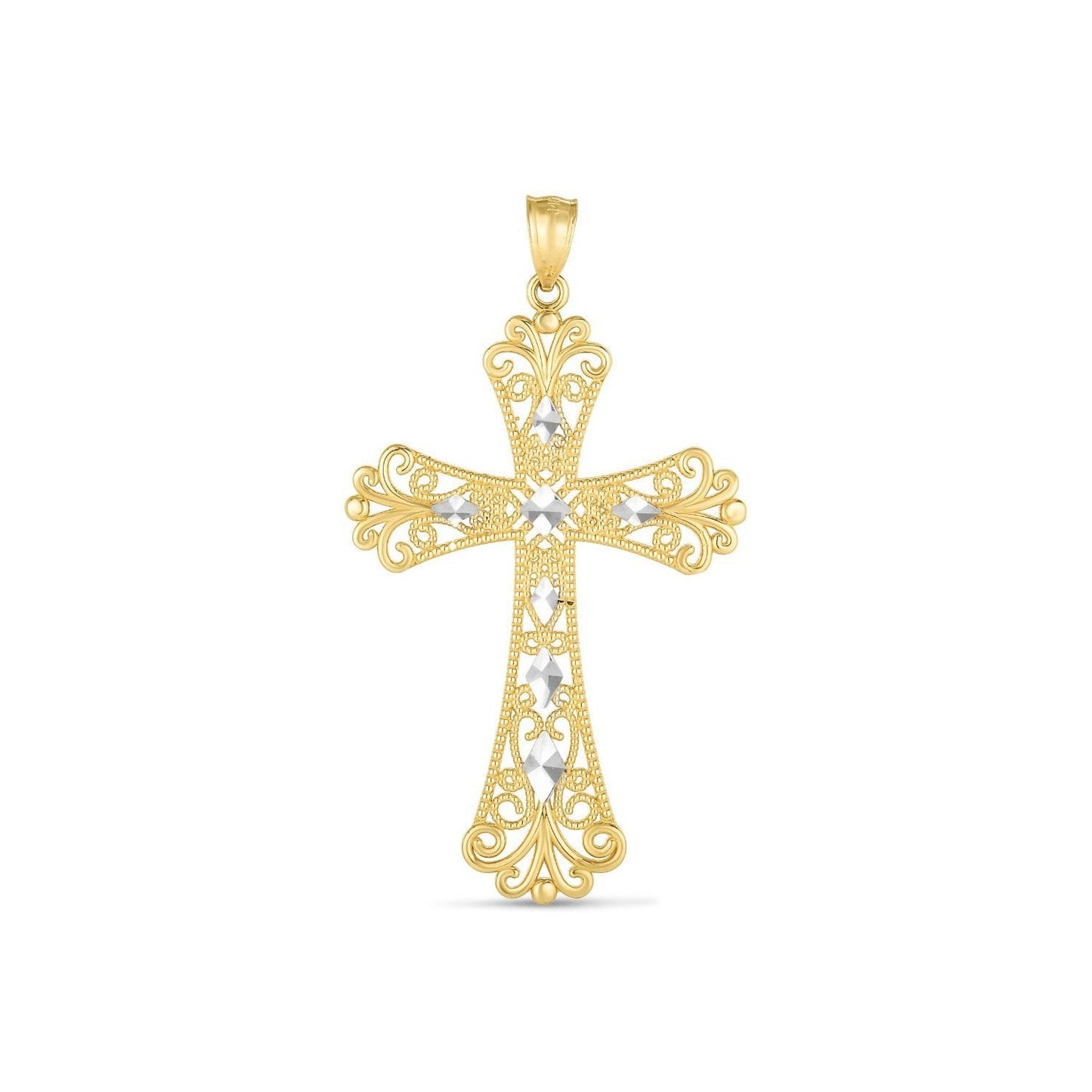 Colgante de Cruz Cortada de Diamante de Oro de Dos Tonos de 14k